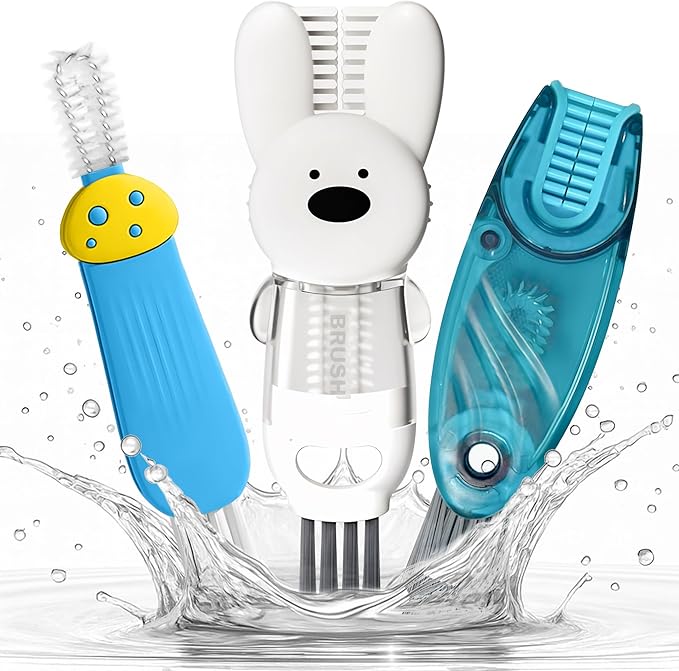 Cup Lid Cleaning Brush, Multifunctional Set with 3 in 1 Lid Cleaner and Two 4 in 1 Cup Lid Cleaning Brushes, Cleaning Brush Tool for Bottles, Straws, Tumblers, Travel Mug Caps, Portable Kit (Blue)