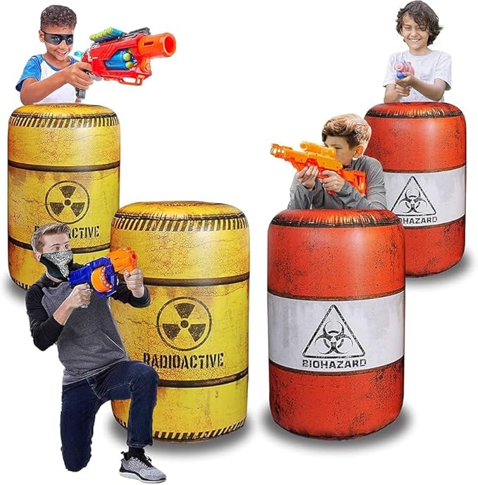 Barrels Inflatables Set, Combat Battlefield Compatible with Nerf, Laser tag, Water Gun, Dart Gun, Perfect for Boys and Girls Birthday Activities, Suitable fot Kids and Adults