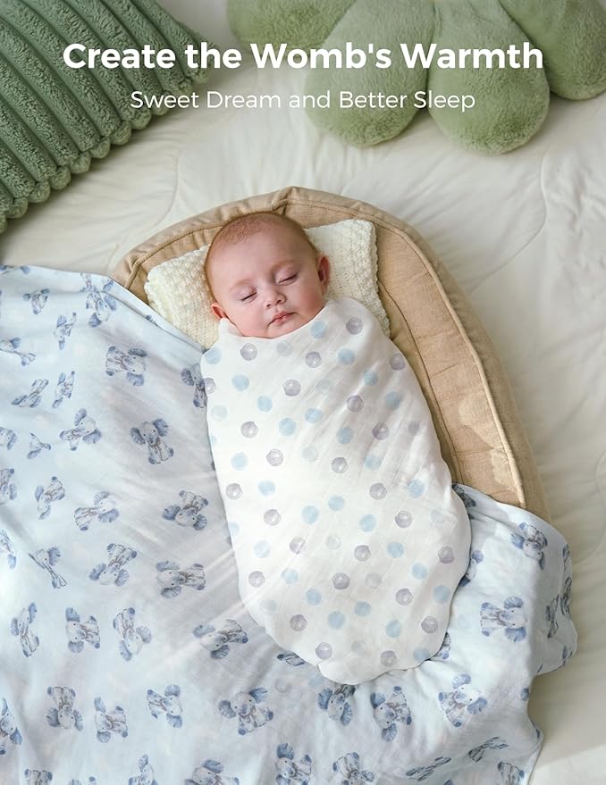 Momcozy Muslin Best Wishes Swaddle Blankets, Ultra Soft Neutral Registry Essentials, Whispering Bears & Elephants, Breathable Large 47'' x 47'' Newborn Boys Girls Receiving Blanket