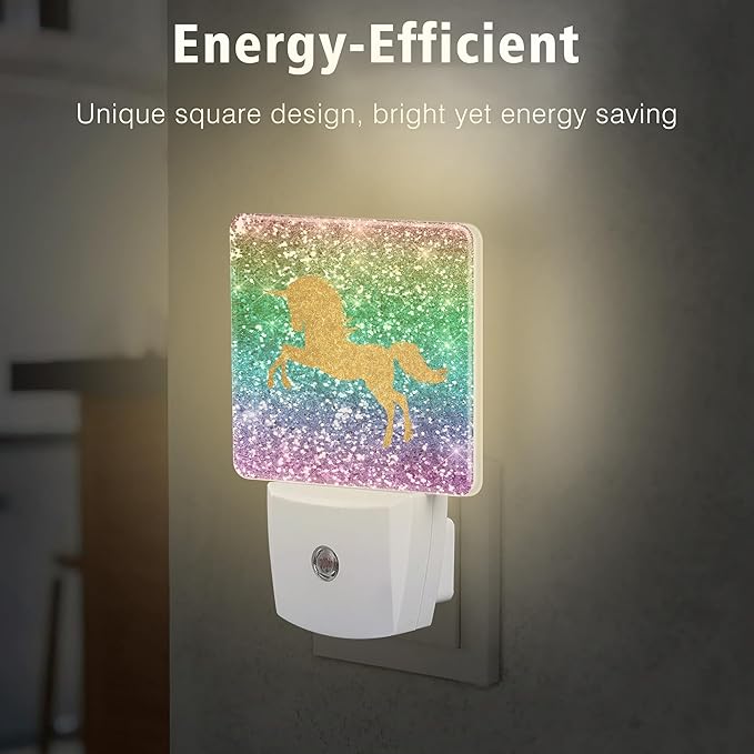 Sparkles Unicorn Night Lights Plug into Wall for Girls Boys Room, Night Lights LED Lamp with Dusk to Dawn Sensor Nightlight for Bedroom Kitchen Bathroom Hallway Home Wall Decor