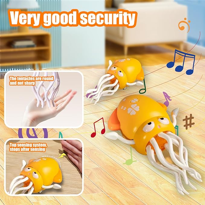 Dancing Octopus Toy Magic Electric Playful Tummy Time Toy, Auto Evasion Crawling Dancing Octopus with Fishing Rod for Baby Toddlers for 3 4 5 6 Year Old Kids Boy Girl Birthday Gifts (Green)