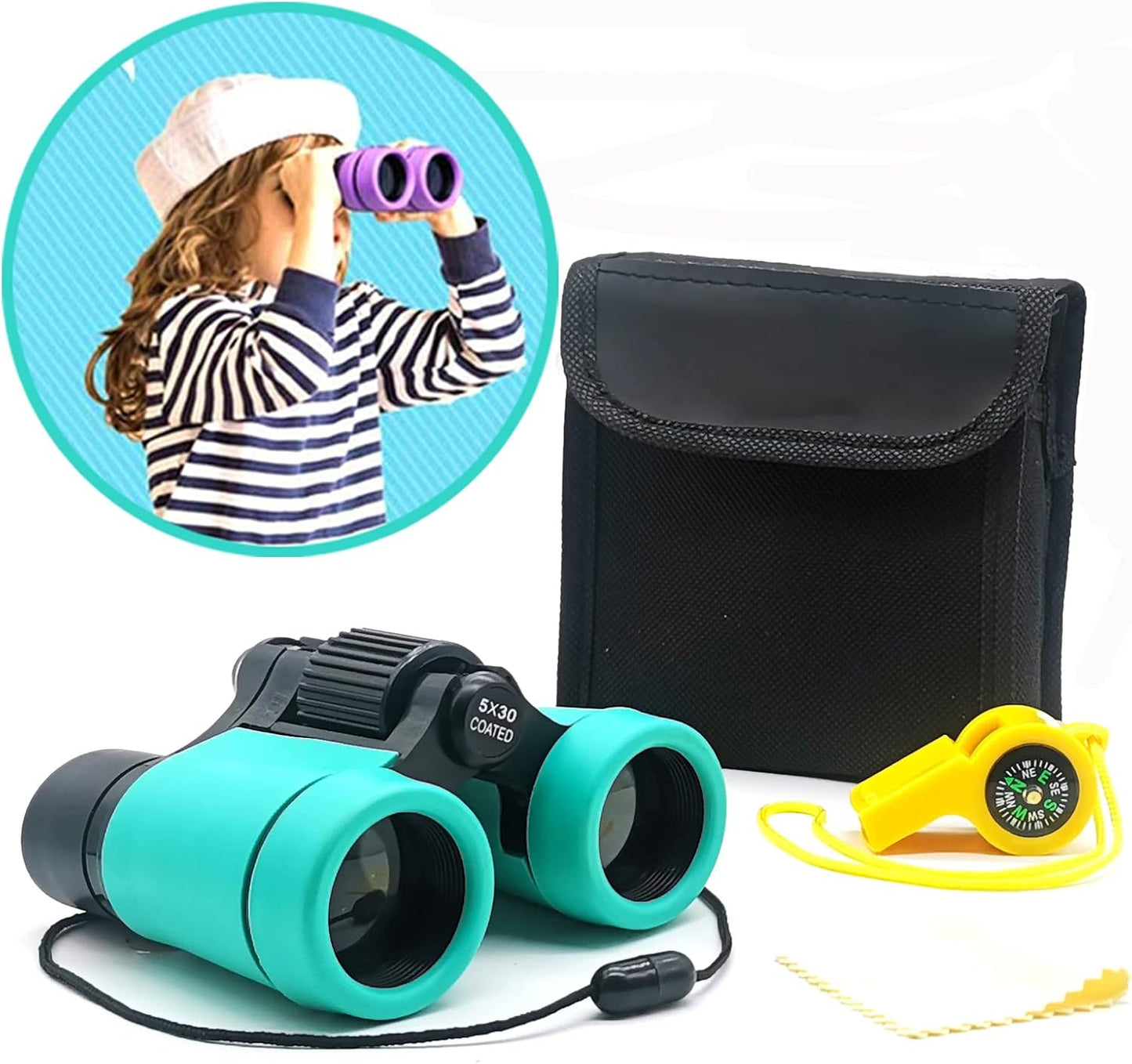 Kids Binoculars Best Gifts for 3-12 Years Boys Girls High-Resolution Optics Shockproof Mini Compact Binocuolar Toys Folding Small Telescope for Bird Watching Camping Outdoor Play