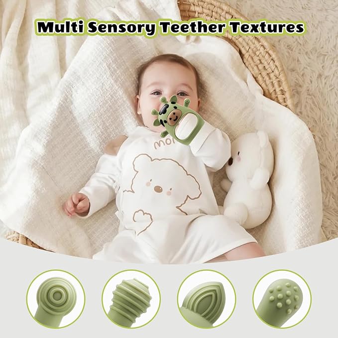 2 Pack Baby Teething Toys for 3-6 6-12 Months, Food Grade Silicone Infant Teether Mitten, Baby Essentials Teething Relief, Newborn Essentials Chew Toys for Sucking Needs