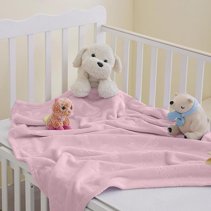 Soft Cozy Fleece Baby Blanket Animal Pattern Fluffy Plush Receiving Blanket for Newborn Infant Toddler, Warm Crib Stroller Blanket for Boys Girls, 30"x40", Pink