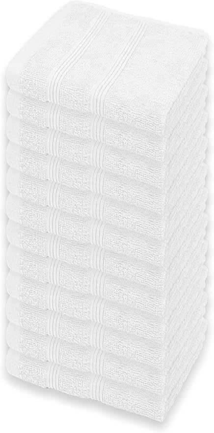 Kaufman - Premium Washcloth Set of 12 (13x13 Inches) 100% Cotton Ring Spun, Highly Absorbent, Durable and Ultra Soft Feel Wash Cloths Essential for Bathroom, Spa, Gym, and Face Towel (12PK)