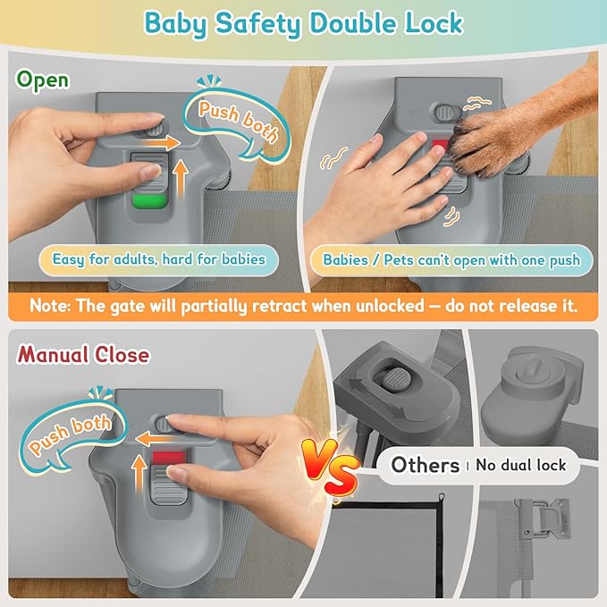 236'' Retractable Baby Gates Extra Wide, 42'' Extra Tall Retractable Dog Gate, 20 FT Grey Indoor/Outdoor Retractable Gate with Reinforcement Rods for Garage, Doorways, Stairs, Decks, Driveway, Patio