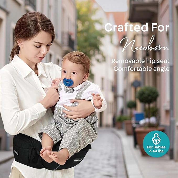 Baby Hip Carrier,Baby Carrier with Shoulder Strap,Adjustable Extended Waistband with Various Pockets-Ergonomic,Baby Carrier for Newborns & Toddlers -Black