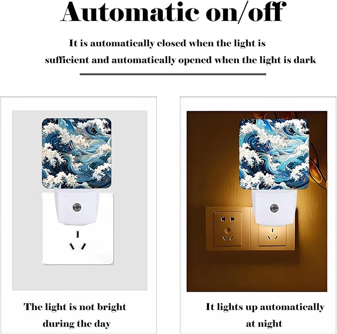 Movement of Waves Night Light,Plug-in Night Lights with Dusk to Dawn Sensor for Stairway,Hallway,Bedroom Sleep Friendly Ideal for Women/Girls/Boys Gift,0.5w