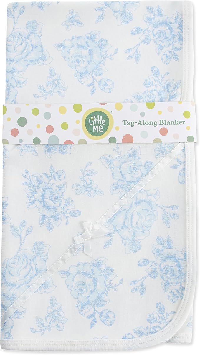 Little Me Blankets for Baby Girls' Swaddling Receiving Blanket, Blue Roses, 30 x 27 Inches