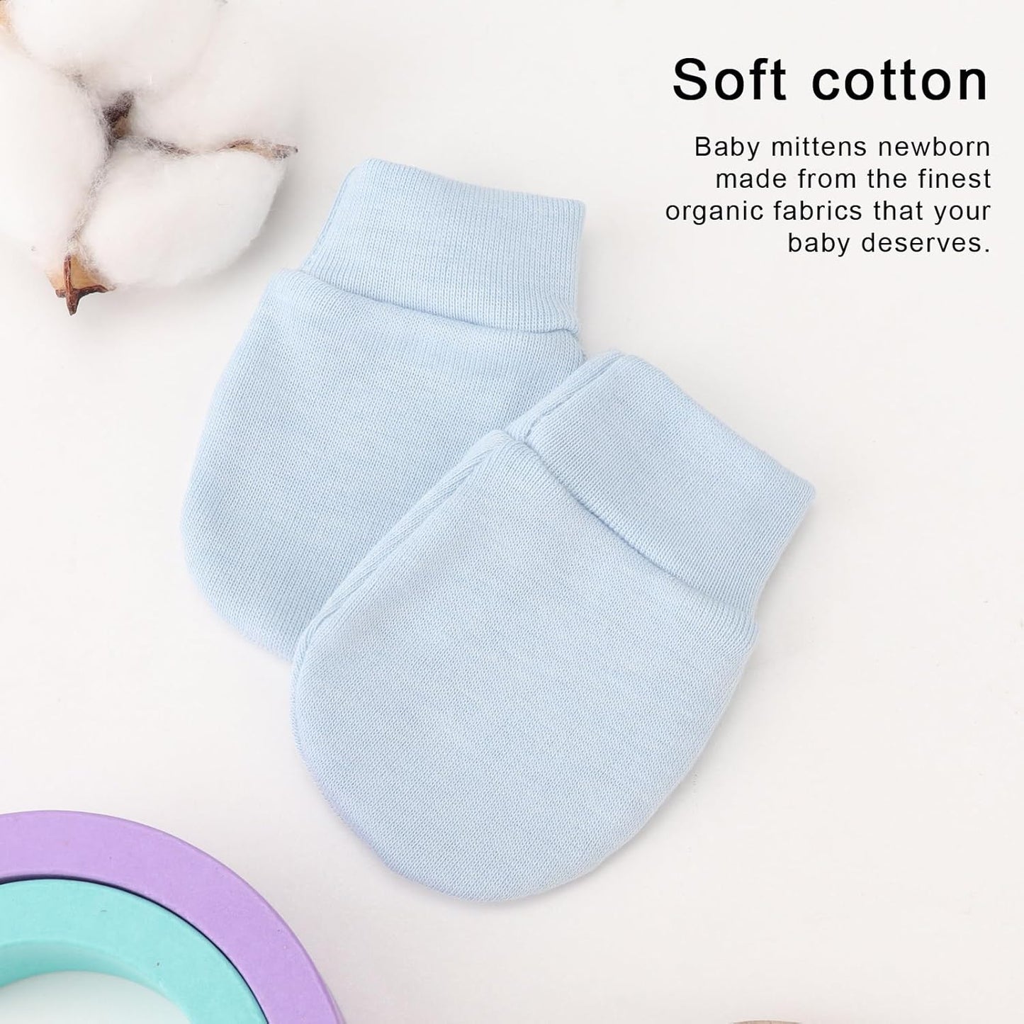 Newborn Baby Mittens No Scratch Cotton Elastic Wrist Gloves Infant Toddler Mittens for Baby Boy Girl 0-6 Months