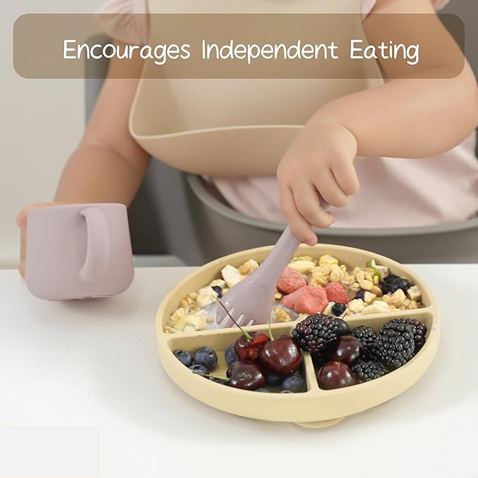 Moonkie Suction Plates for Baby | 100% Silicone BPA-Free Baby Plates with Lids and Food Cover | Divided Design | Microwave and Dishwasher Safe | Toddler Plates 3 Pack