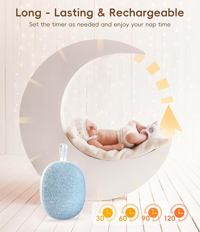 Portable White Noise Sound Machine: Baby Sleep Soother, Bluetooth Speaker, Rechargeable Battery, 4-Speed Timer, 6 Soothing Sounds Adult Therapy Aid for Trave (Blue, Portable)
