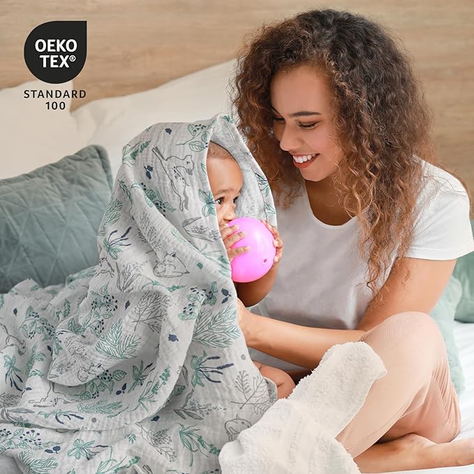 Muslin Swaddle Blankets for Newborn, 3 Pack Breathable Soft Receiving Blanket, Large 38 x 40 inches Swaddle Wrap Burping Clothes Diapers, Essentials Infant Shower Items, Toddler Gift (Fawn & Leaves)