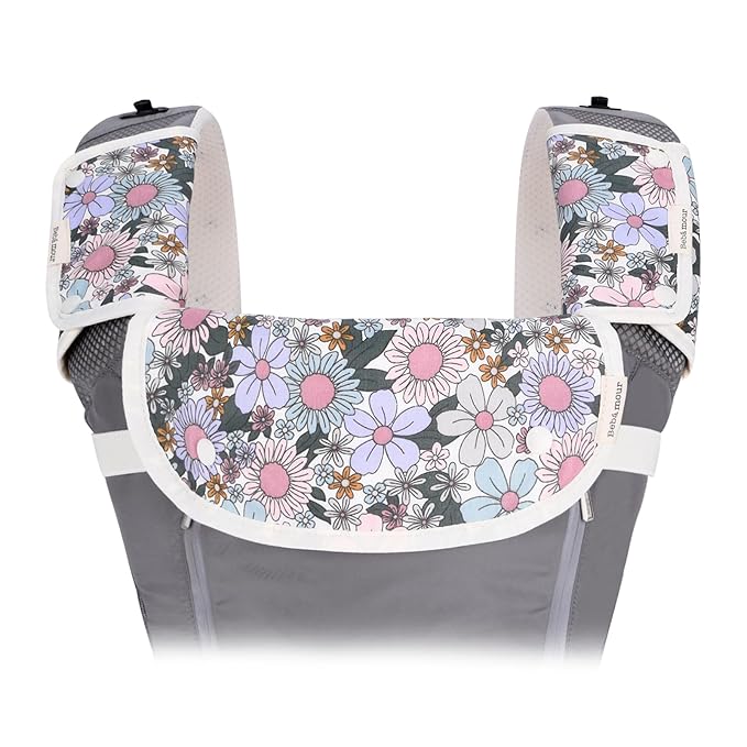 Bebamour Drool and Teething Reversible Cotton Pad For All Carry Positions Baby Carrier White Drool Bib For Boys & Girls(Purple Flower)