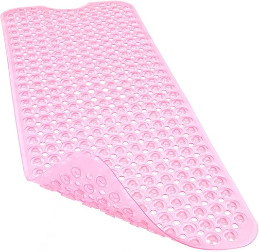 Linoows Bathtub and Shower Mats, 40x16 Inch Extra Large Non Slip Soft Bath Tub Mat with Suction Cups and Drain Holes for Bathroom Floor and Keep Tubs Clean, Machine Washable, Clear Pink