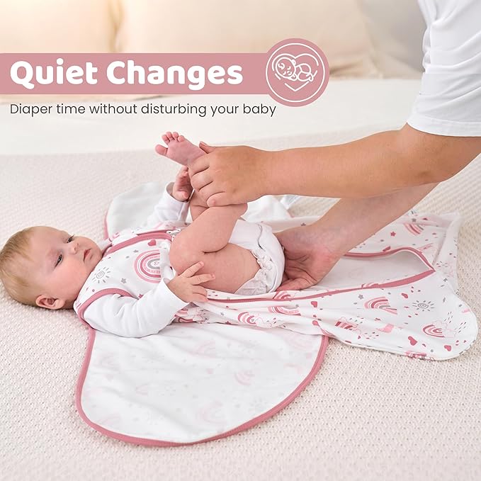 Baby Swaddle Sleep Sack 0-3 Months, Swaddles for Newborns Girl, 3-Way Adjustable Infant Swaddle Wearable Blanket with Zipper & Detachable Wrap, 2 Pack Soft Snug Pink Rainbow