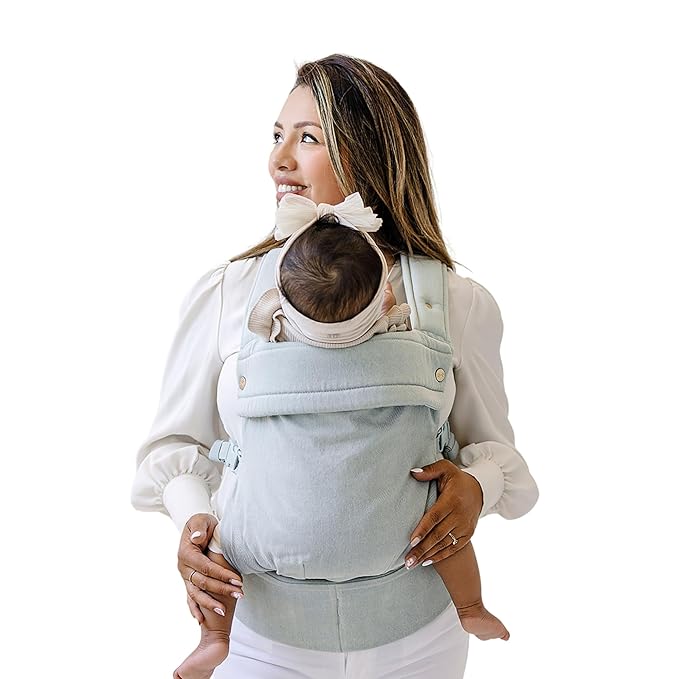 Ava & Oliver Essential Baby Carrier – Ergonomic, Hip-Healthy Soft Structured Carrier for Infants & Toddlers (7–35lbs) - Front and Back Carry, Breathable Fabric, Stylish & Lightweight (Denim)