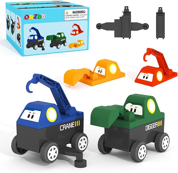Magnetic Tiles Truck Toddler Toys 3 4 5 Year Old Boys Girls, Magnetic Blocks Electric Engineering Vehicle - 2 Car Bases and 4 Car Bodies. Compatible with Traversable on Magnet Roads.