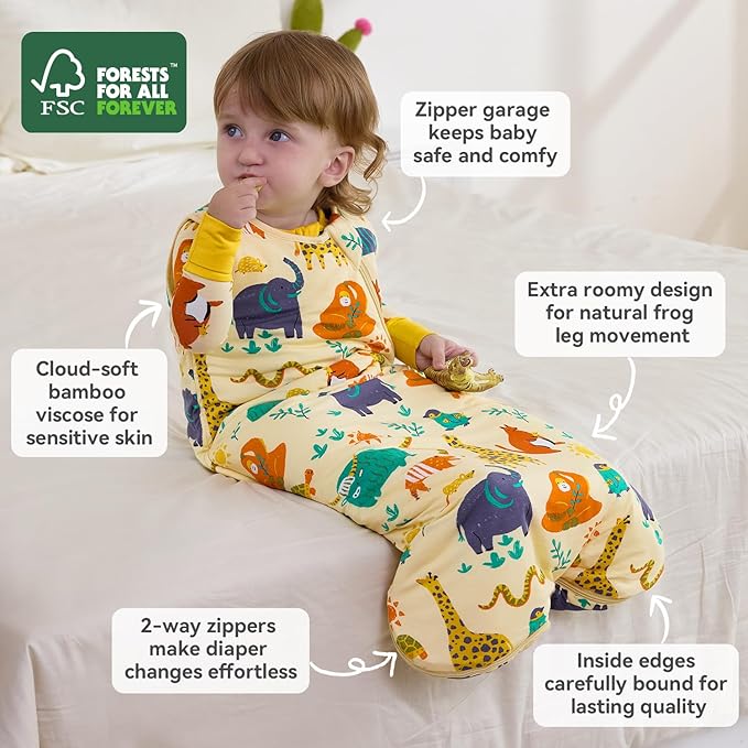 Bamboo Viscose Sleep Sack for Babies and Toddlers 1.0 Tog Wearable Blanket 2-Way Zipper Baby Shower Gifts