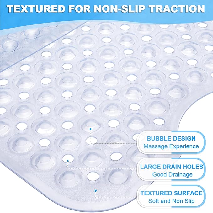 Linoows Bathtub and Shower Mats, 40x16 Inch Extra Large Non Slip Soft Bath Tub Mat with Suction Cups and Drain Holes for Bathroom Floor and Keep Tubs Clean, Machine Washable, Clear