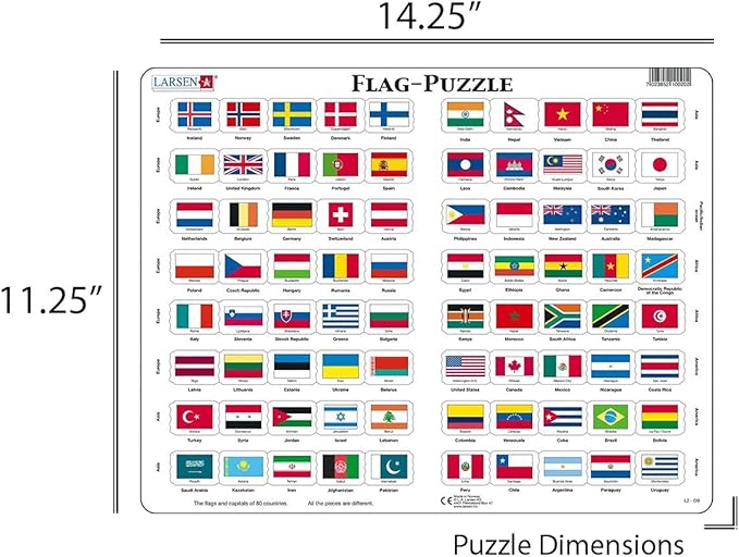 Larsen Puzzles Flags of The World 80 Piece Children's Educational Jigsaw Puzzle