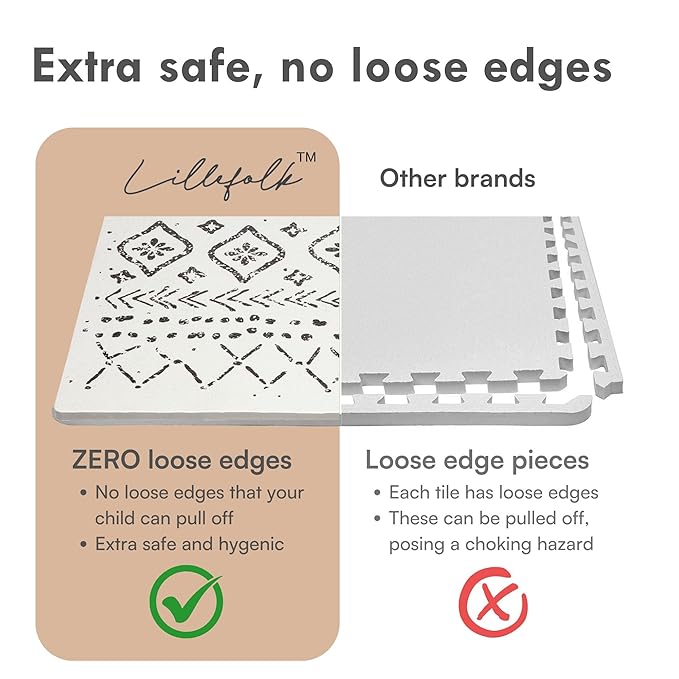Lillefolk Baby Play Mat for Floor – 4x6ft Boho | Soft Non Toxic Premium EVA Foam Tiles for Tummy Time, Crawling & Playroom – Waterproof Interlocking Floor Mat for Babies & Toddlers (6 Tiles)