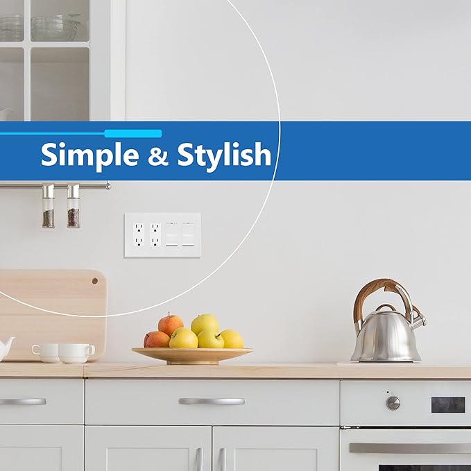 LIDER Brushed Finish Decorator Switch Cover, Screwless Wall Plate, Mid-Size 4-Gang 4.88" x 8.58", Unbreakable Polycarbonate Thermoplastic, UL Listed, LSWP-34M-BW, Brushed White