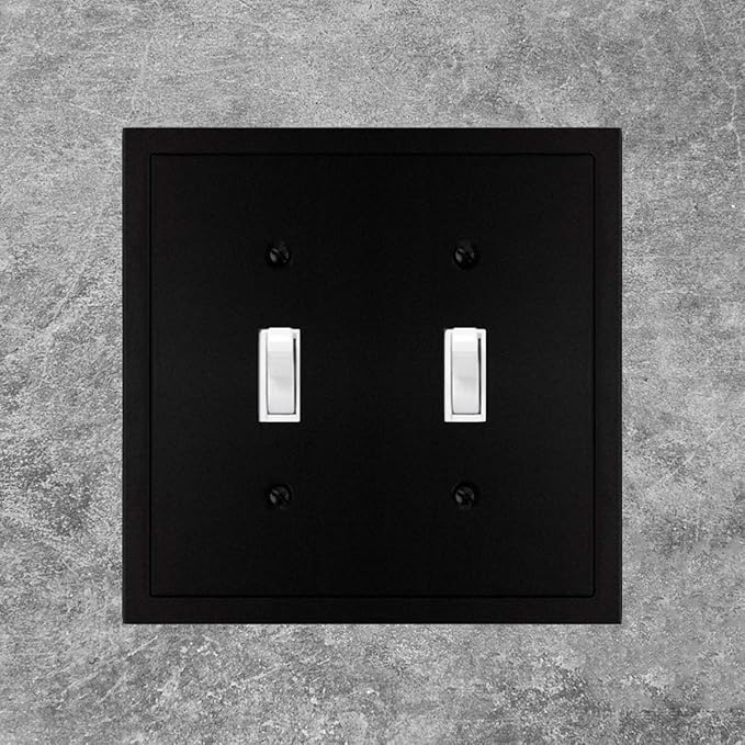 Henne Bery Modern Edge Decorative Wall Plate Switch Plate Outlet Cover, Durable Solid Zinc Alloy (Double Toggle, Matte Black)