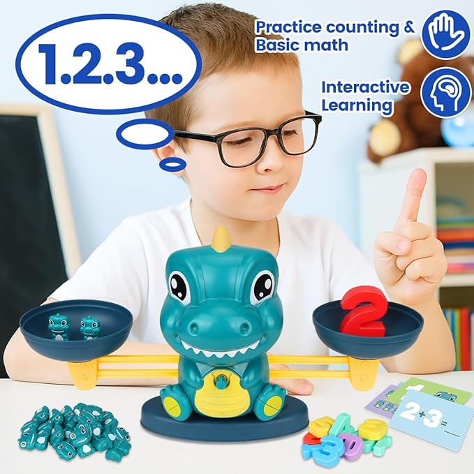 Dinosaur Math Balance Toys, Montessori Toys for 3 Years Old Kids, Toddler Educational Toys for 4 5 6 7 Year Old Boys and Girls - Birthday Gifts for Kids Ages 3-5 5-7