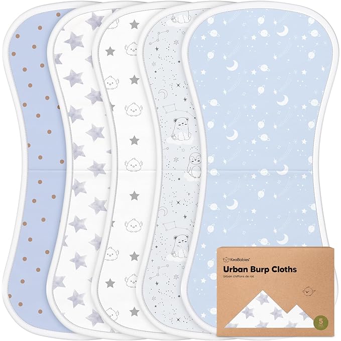 Organic Burp Cloths Baby Boy & Girl - 5-Pack Super Absorbent Cotton Burping Cloths for Babies, Soft & Plush Newborn Spit Up Rags, Infant Towels for Milk Spit Up, Unisex, Large 21" x 10"(Constellation)
