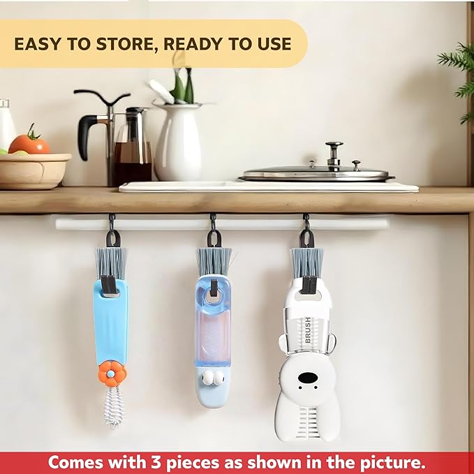 Cup Lid Cleaning Brush, 3 in 1 Cup Cleaner Brush New Multifunctional Lid Cleaner Lid Brush Cleaning Tool Multipurpose Bottle Gap Cleaner Brush Blue