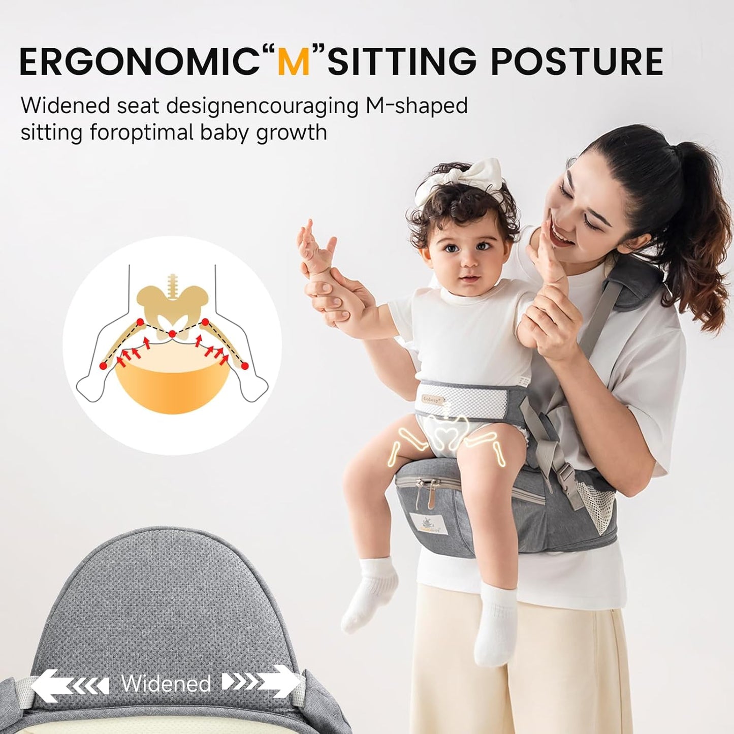 Baby Carrier with Hip Seat Adjustable Strap Huge Storage 4-in-1Toddler Carrier Enhanced Lumbar Support Ergonomic Baby Hip Carrier for Newborns & Toddlers Gray