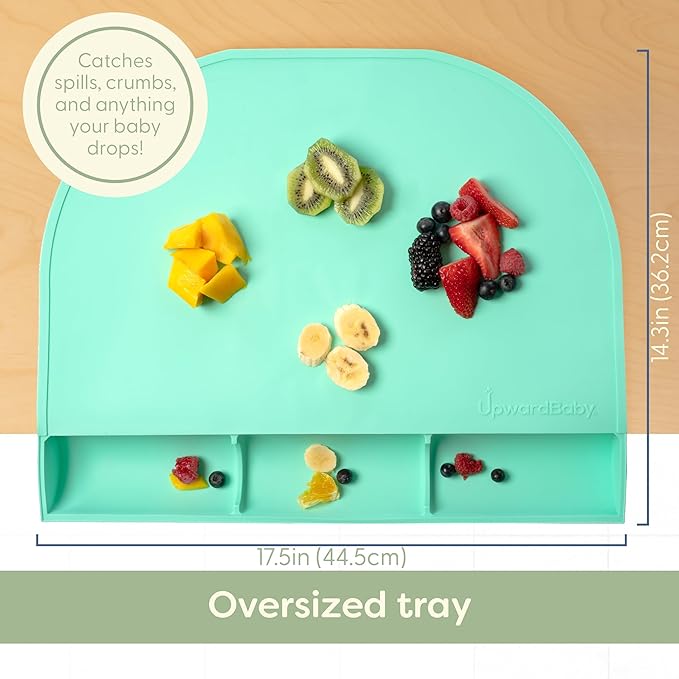 UpwardBaby Silicone Placemats for Toddlers - Gray, Food-Catching Rectangular - Non-Slip Suction Baby Eating Mat & Feeding Placemat, BPA-Free Dishwasher Safe