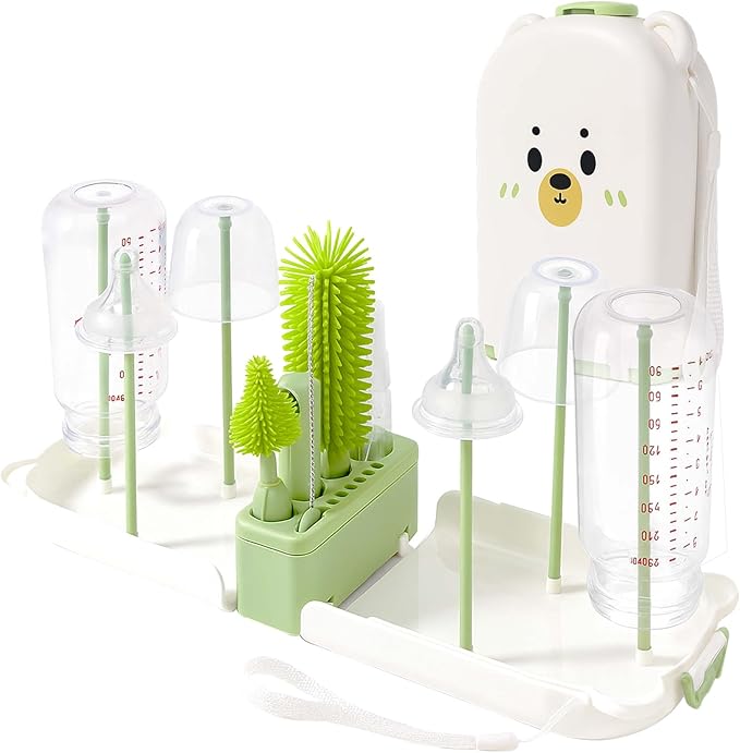 Travel Baby Bottle Cleaning Kit, Including Pacifier Cleaner and Straw Brush, Detachable Head for Easy Cleaning, Baby Travel Essential