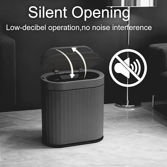 ELPHECO Bathroom Motion Sensor Trash can 2 Gallon Automatic Garbage Can, Slim Plastic Smart Trash Can with Lid, Commercial Intelligent Trash Bin for Bedroom, Bathroom, Office, Cement Grey