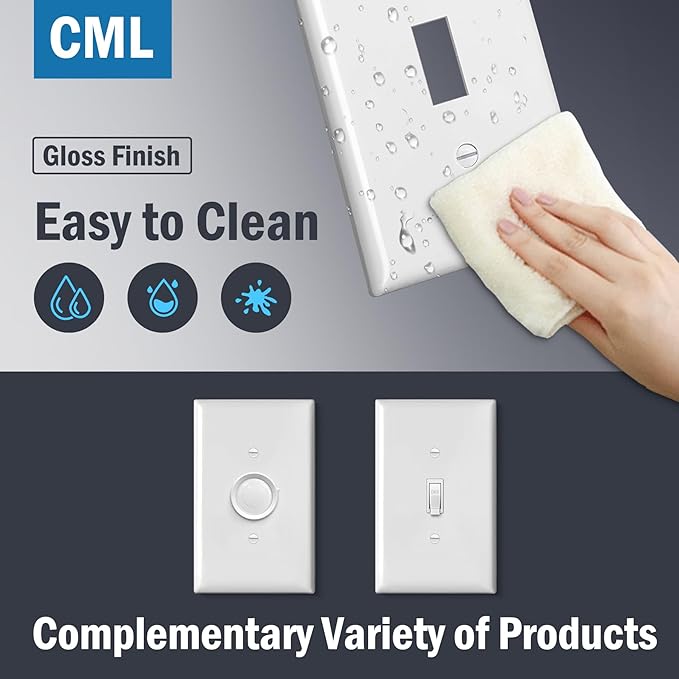 CML Jumbo Toggle Light Switch Plate Covers, 6 Pack Oversized Electrical Wall Plates, 1-Gang White Switch Plates, Over-Size 3.5” x 5.5”, Impact Resistant, ETL Listed