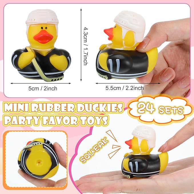 Jexine 24 Pieces Rubber Ducks 4 Styles Assorted Rubber Fun and Adorable Gifts Birthday Party Supplies Bathtub Floating Ducking Reward Gift Bag Filler(Hockey Style)