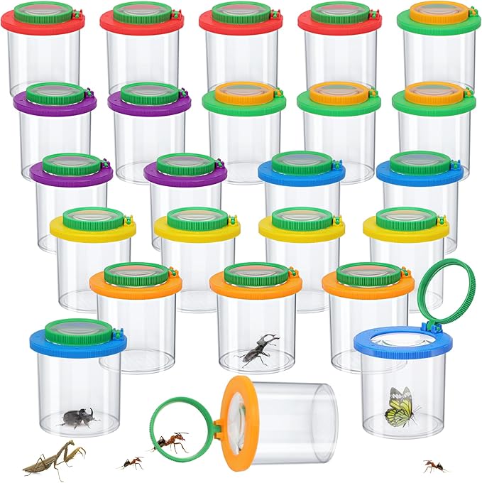 Coopay 24 Pieces Magnifying Insect Box - Bug Viewer, Critter Insect Cage, Container, Bug Catcher Cage, Jar Collecting Kit for Children, Kids Science Nature Exploration Tools
