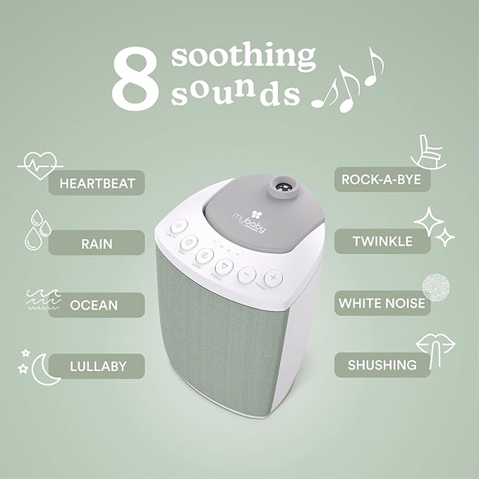 MyBaby SoundSpa Lullaby 2-in-1 Projector & Sound Machine with 8 Soothing Sounds, Adjustable Volume, Rotating Night Light Projector with 3 Calming Images, Auto-Off Timer, by Homedics