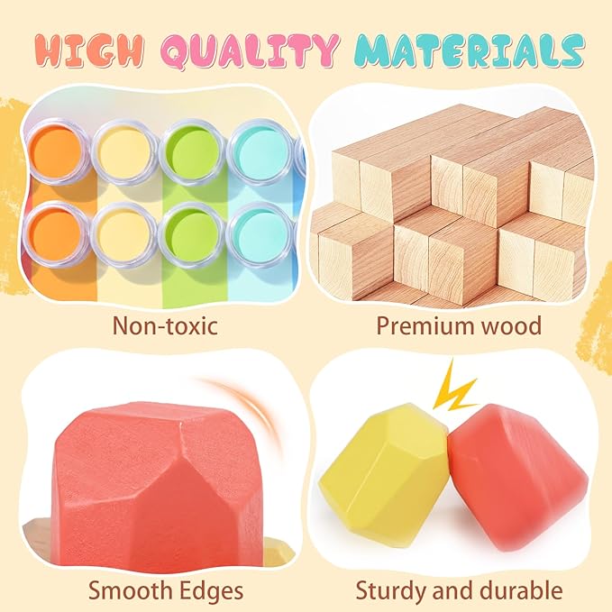 36PCS Wooden Stacking Rocks Building Blocks, Montessori Toys for 3 4 5 year old Stacking Game Sensory Preschool Learning Activities, Balancing Stones Birthday Gifts for Kids 3-5 Easter Basket Stuffers