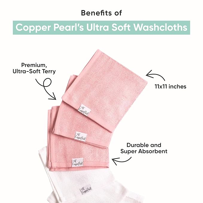 Copper Pearl 6 Ultra Soft Baby Bath Washcloths Premium Large Soft Skip 11" x 11" Towels