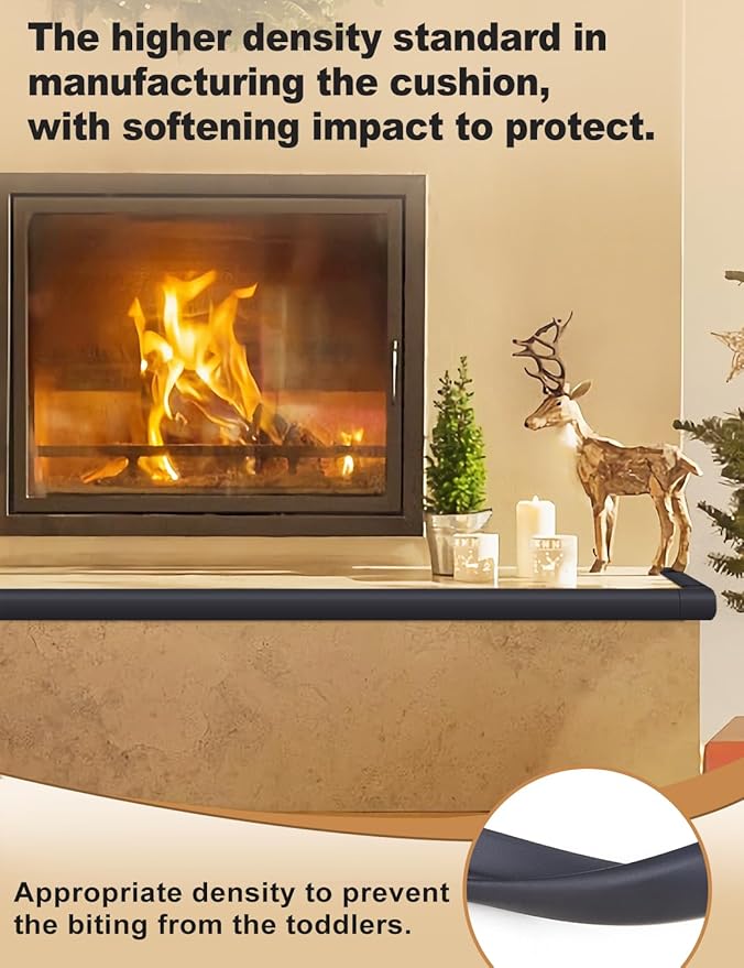 Foam Corner Protector for The Fireplace Hearths Edge and Corner Guard, with Retardant Materials Foam Safety Bumpers Baby Proofing (Black)