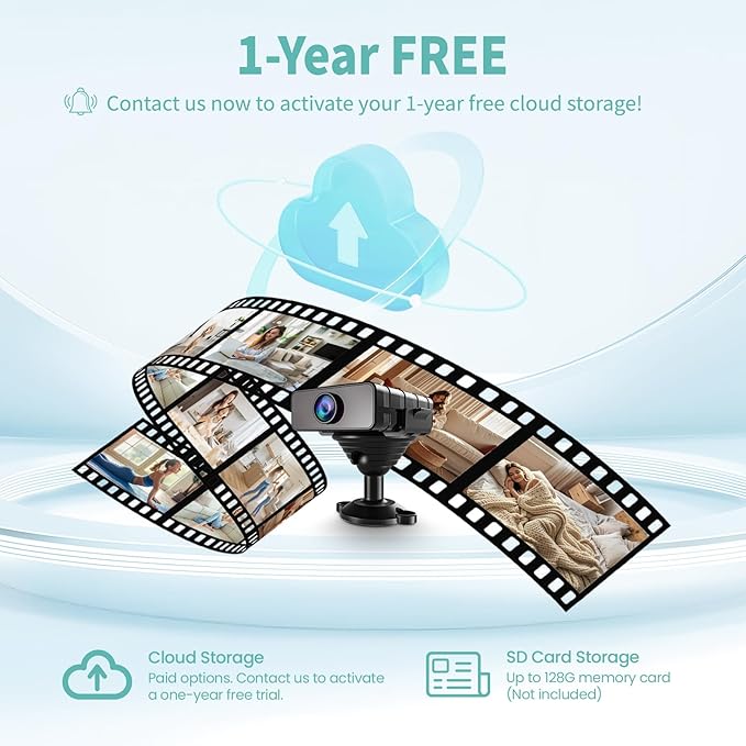 Security Camera, Nanny Cam Hidden Camera for Home | Smart Indoor Security Camera with Free Cloud & SD Storage, WiFi or No WiFi Cam for Baby/Pet/Nanny Monitoring, Portable Design