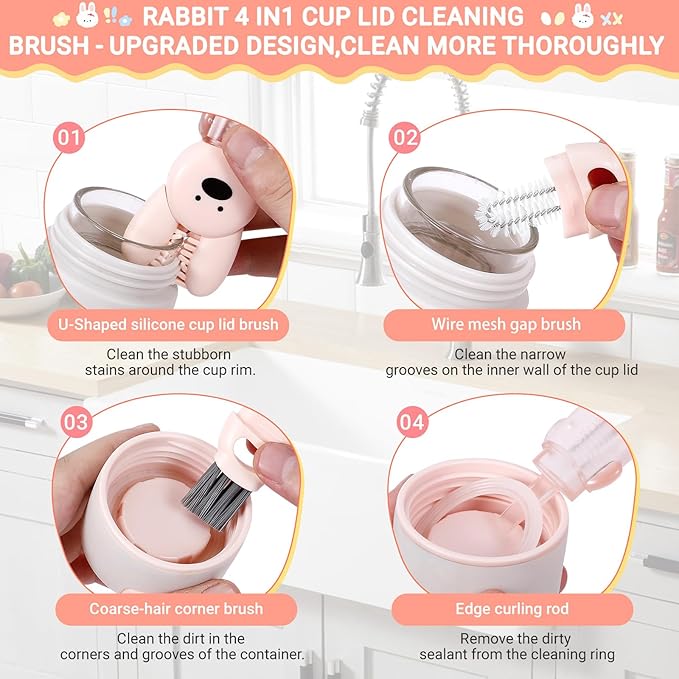 Cup Lid Cleaning Brush - Water Bottle Cleaning Brush, Portable Crevice Brush Set for for Bottle Tight Spaces Cup (Yellow, White, Pink)