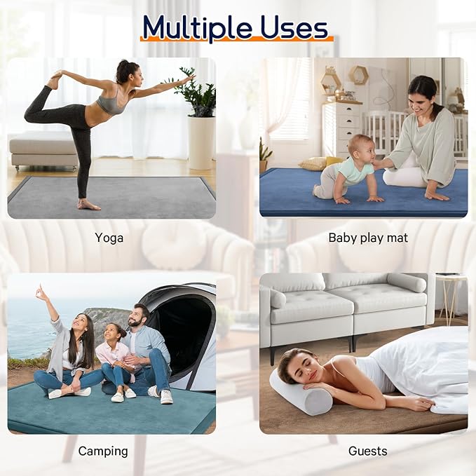 Baby Play Mat for Floor Tummy Time Mat Nursery Rug Muscle Area Rug Playroom Rug Tatami 74 * 50" Memory Foam 1.3" Thick Crawling For Babies,Toddlers, Infants, Kids,Floor(Beige)