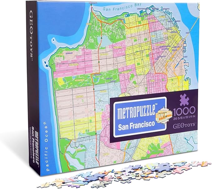 GeoToys Metropuzzle, San Francisco Jigsaw Puzzles 1000 Pieces - 27 x 19 Detailed Geography Puzzle, Challenging Adult Puzzle, Fun Puzzles for Adults, Map Poster Included for Adults