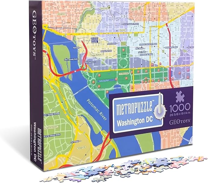 GeoToys Metropuzzle, Washington, D.C. Jigsaw Puzzles 1000 Pieces - 27 x 19 Detailed Geography Puzzle, Challenging Adult Puzzle, Fun Puzzles for Adults, Map Poster Included for Adults