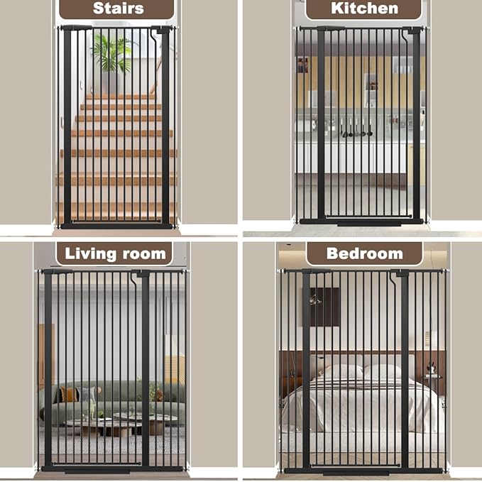 Fairy Baby 51.18" Extra Tall Cat Gate, 29.5"-32.6" Adjustable Width Auto Close Encrypted Tall Pet Dog Gate, Cat Proof Metal Gate Indoor for Doorway Stairs, Pressure Mounted Child Safety Gates, Black
