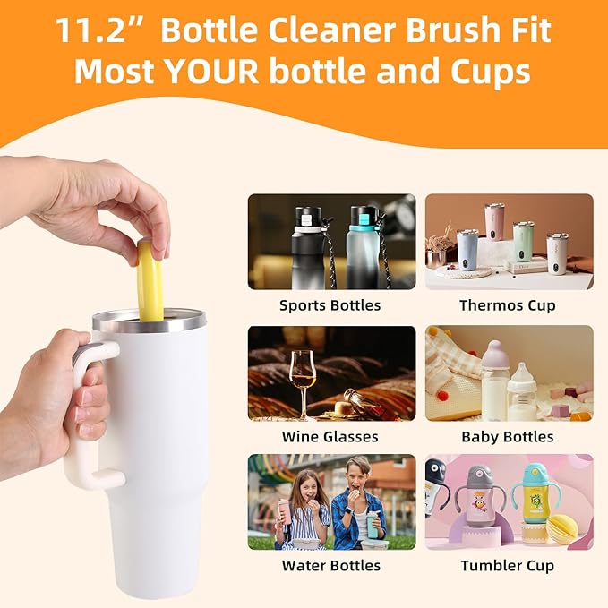 3 Pack Cleaner Brush Kit for Stanley, Bottle Cleaner Brush Set with Straw Brush Cleaner and Cup Lid Cleaning Brush for Stanley Cup, Tumbler Cups, Drinking Glass (Yellow)