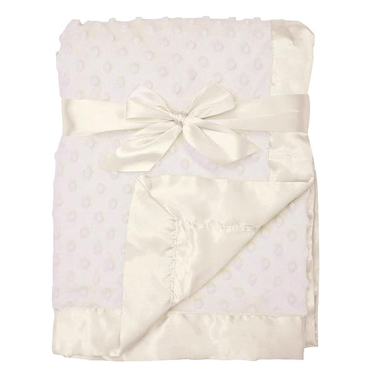 American Baby Company Heavenly Soft Chenille Receiving Blanket, 2-Layer Design with Minky Dot & Silky Satin, Cream, 30" x 40" for Boys and Girls